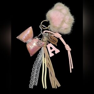 Pink Paw, Bow & Initial “A” Bag Charm / Keychain